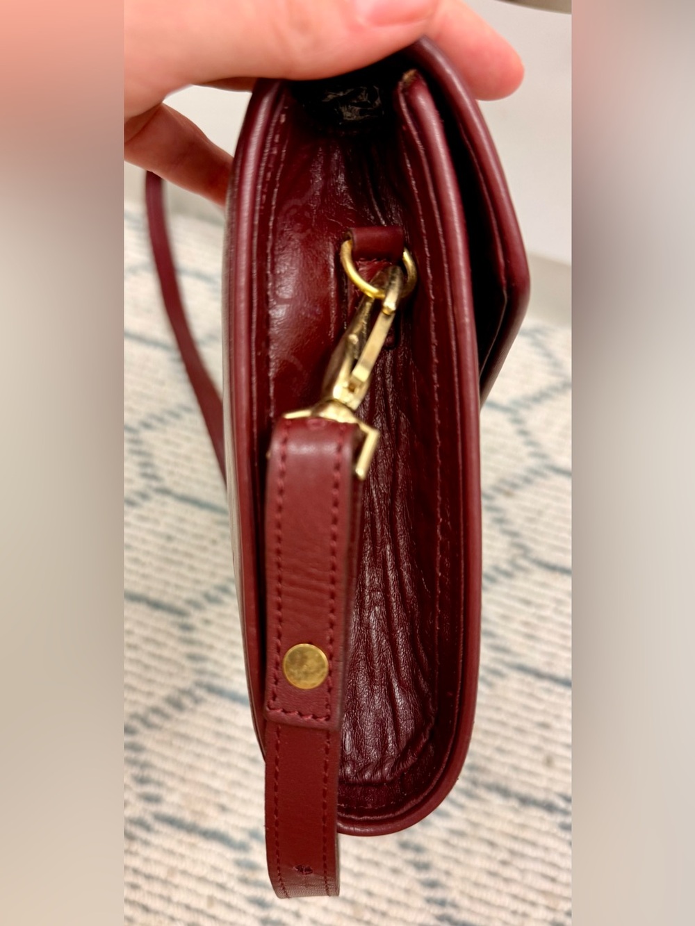 LONGCHAMP Vintage 80’s Rare Burgundy Embossed Horse Leather Crossbody Clutch - Picture 12 of 16